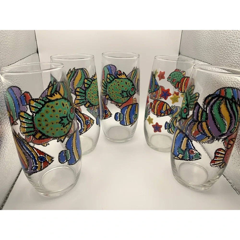 Set Of 5 Vintage Libbey Tropical Fish Drinking Glasses - Picture 6 of 6